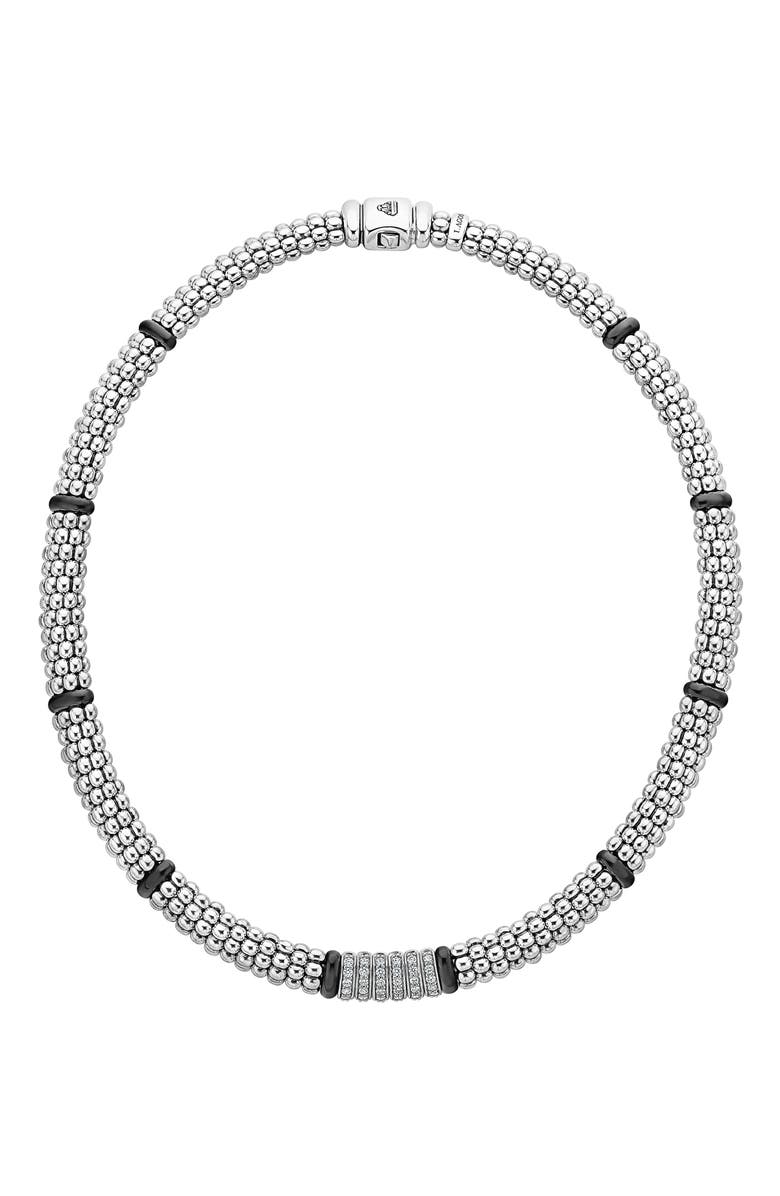 LAGOS Black Caviar Diamond Station Collar Necklace, Main, color, 