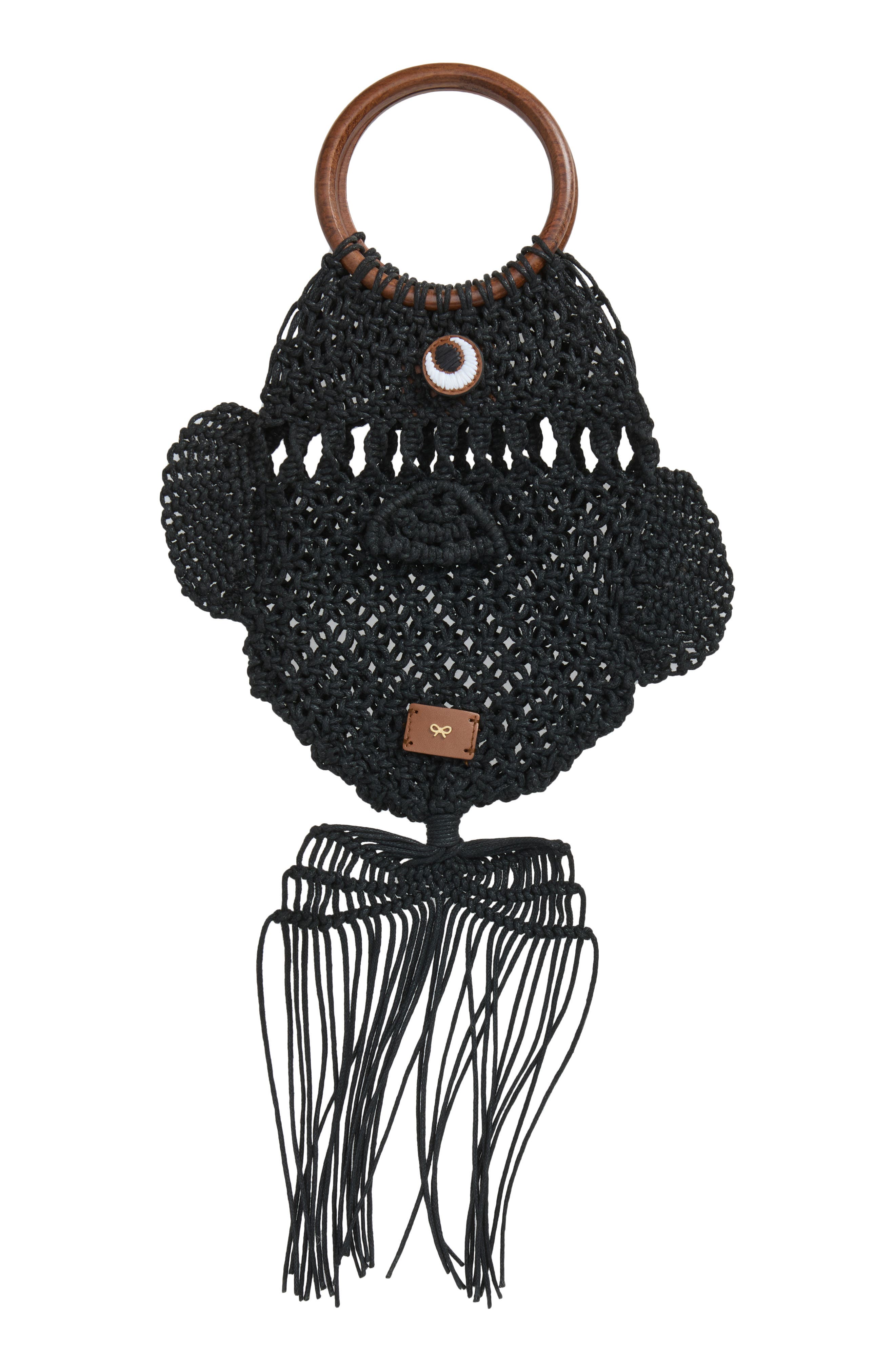 Macramé Fish Clutch, Alternate, color, BLACK