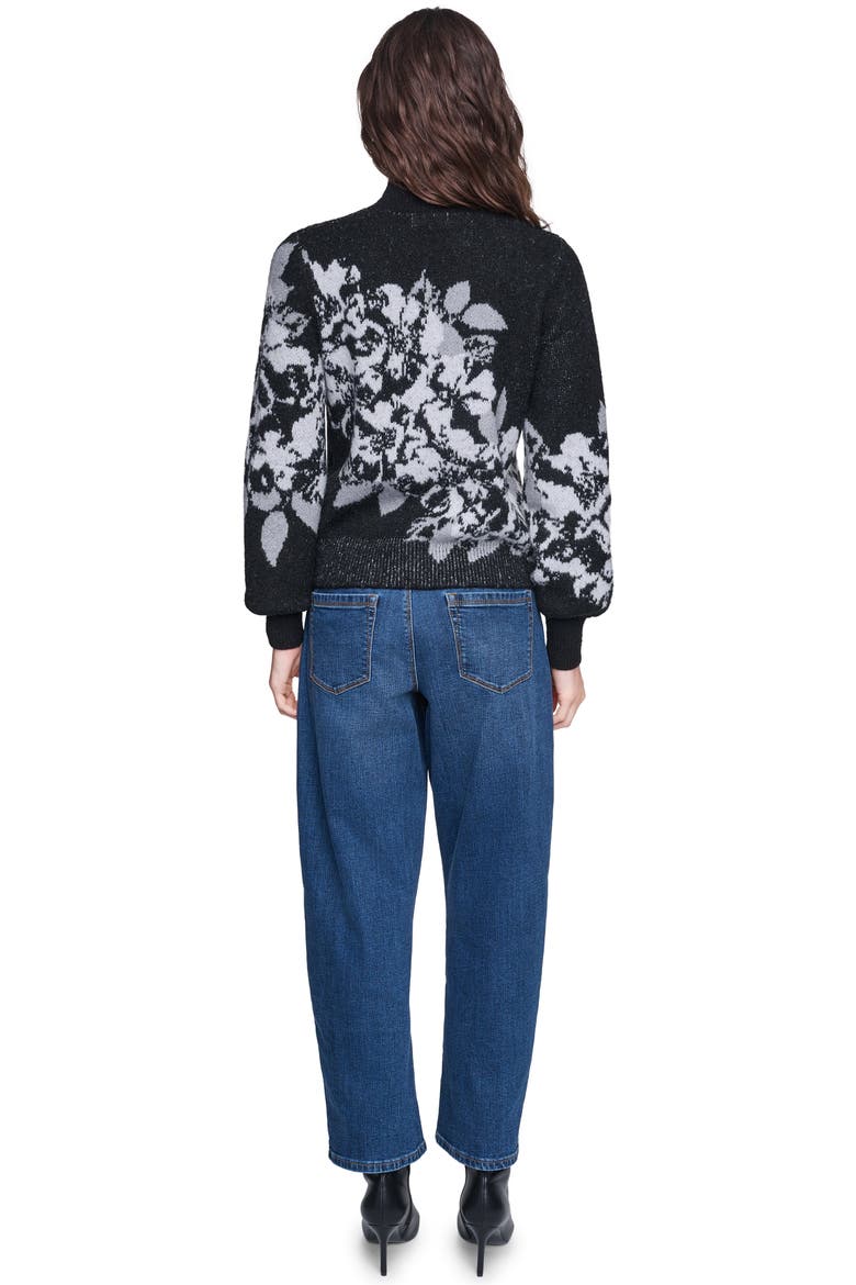 Rose Mock Neck Sweater, Alternate, color, BLACK/ WHITE
