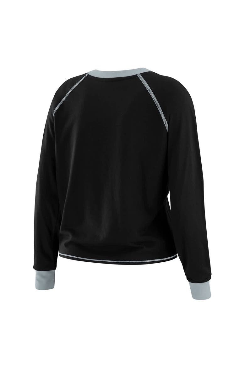 Women's WEAR by Erin Andrews Black/Gray Las Vegas Raiders Tie-Front Long Sleeve Top, Alternate, color, Black