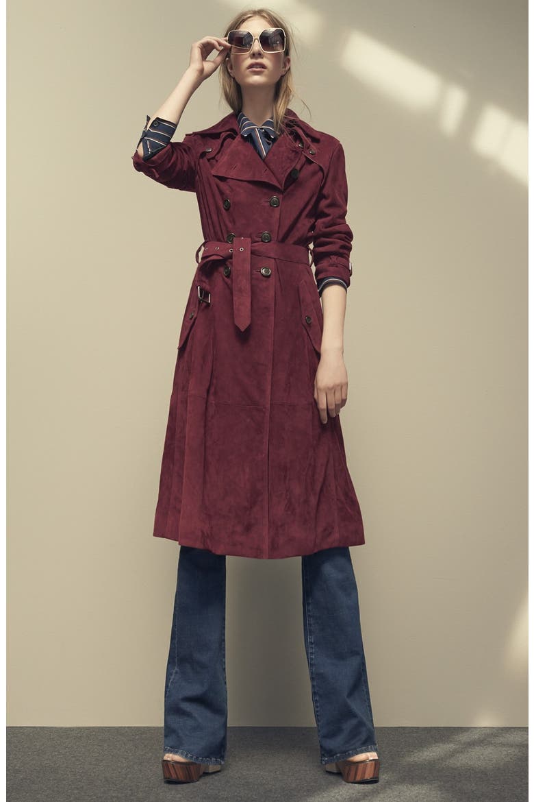 Rebecca Minkoff 'Amis' Suede Trench Coat, Alternate, color, WINE