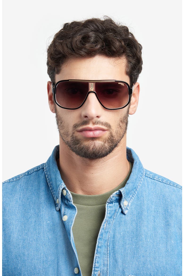 63mm Oversize Rectangular Navigator Sunglasses, Alternate, color, BLACK GOLD/ BROWN GRADIENT