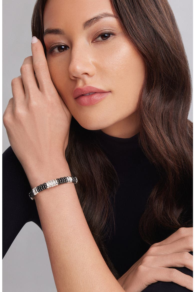 Black Caviar Diamond Station Bracelet, Alternate, color, SILVER/ CERAMIC/ DIAMOND