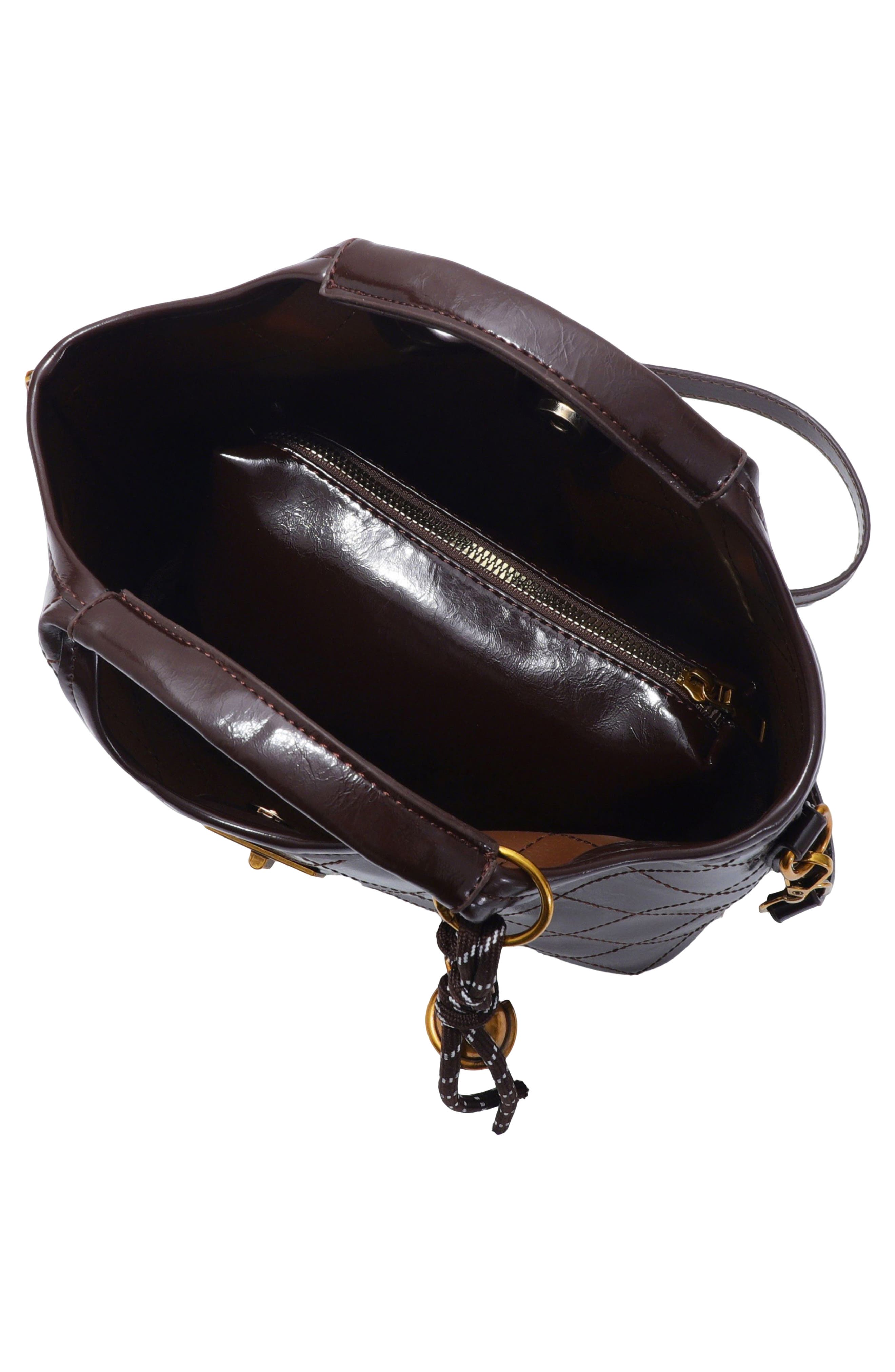 Quilted Faux Leather Handle Bag, Alternate, color, BROWN