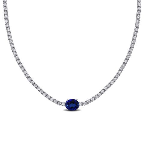 Lab-Created Sapphire Solitaire Tennis Necklace