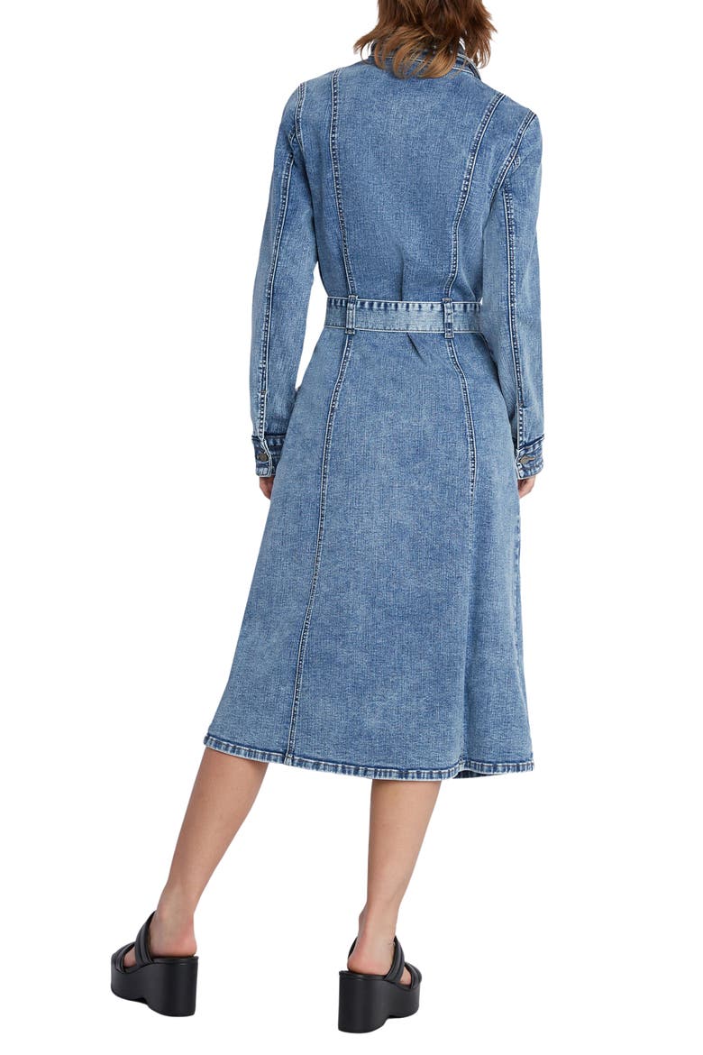 Tie Waist Long Sleeve Cargo Denim Midi Shirtdress, Alternate, color, PEACE BLUE
