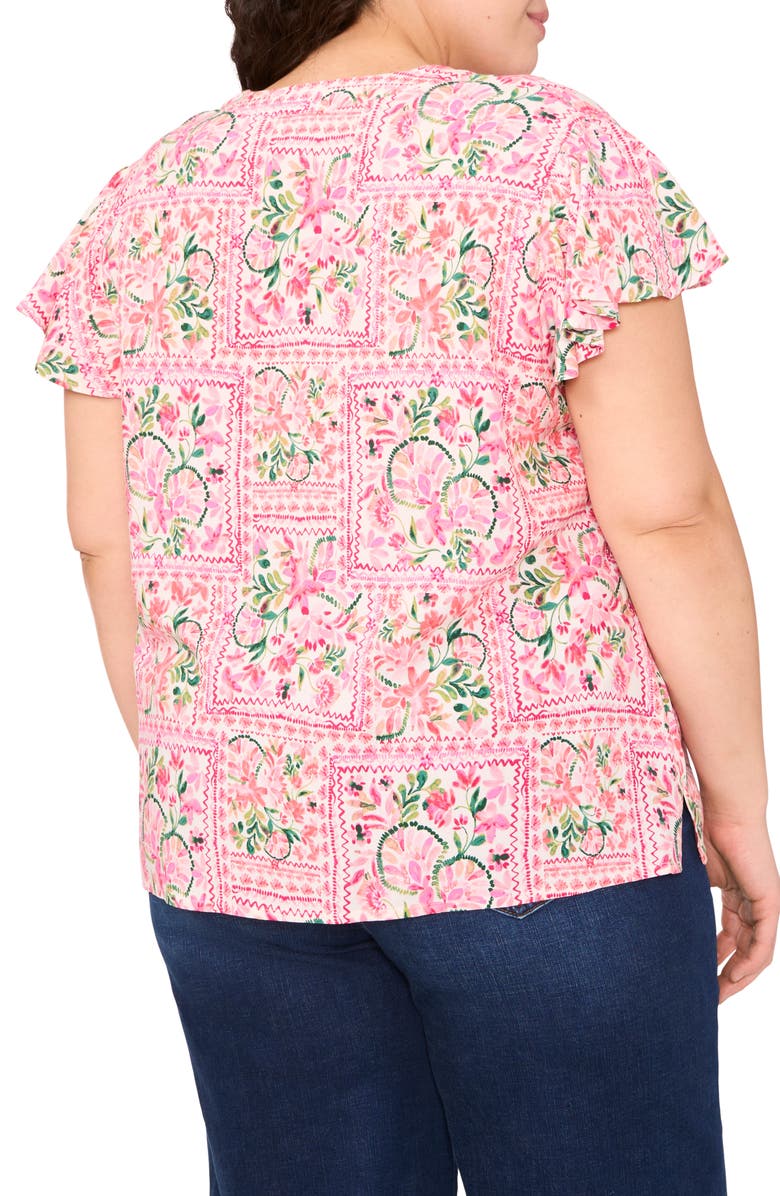 CeCe Floral Graphic Flutter Sleeve Top, Alternate, color, New Ivory