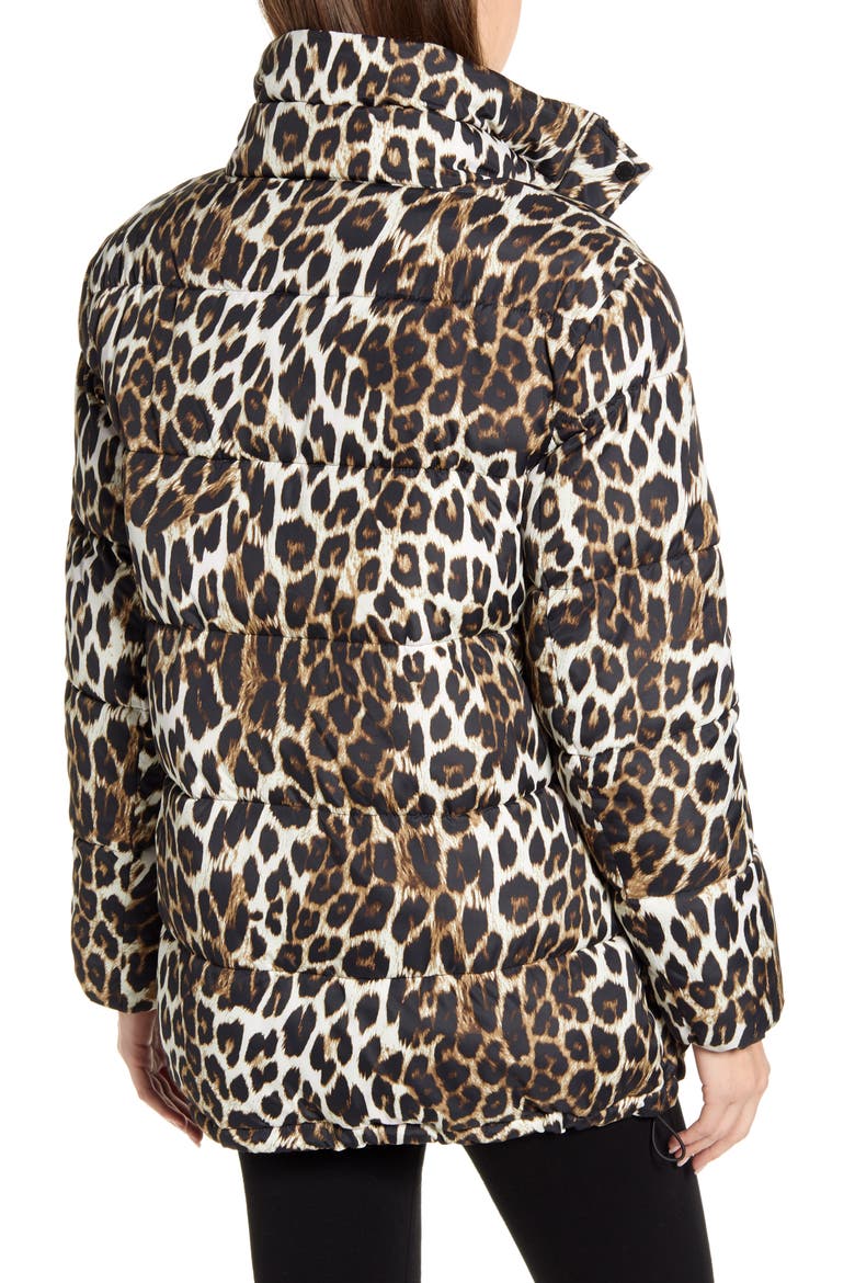 Stand Collar Water Resistant Leopard Print Puffer Coat, Alternate, color, LEOPARD