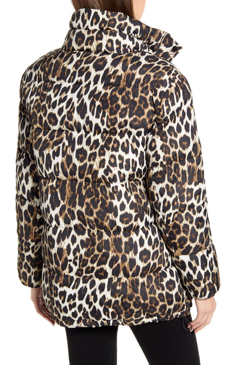 Via Spiga Stand Collar Water Resistant Leopard Print Puffer Coat, Alternate, color,