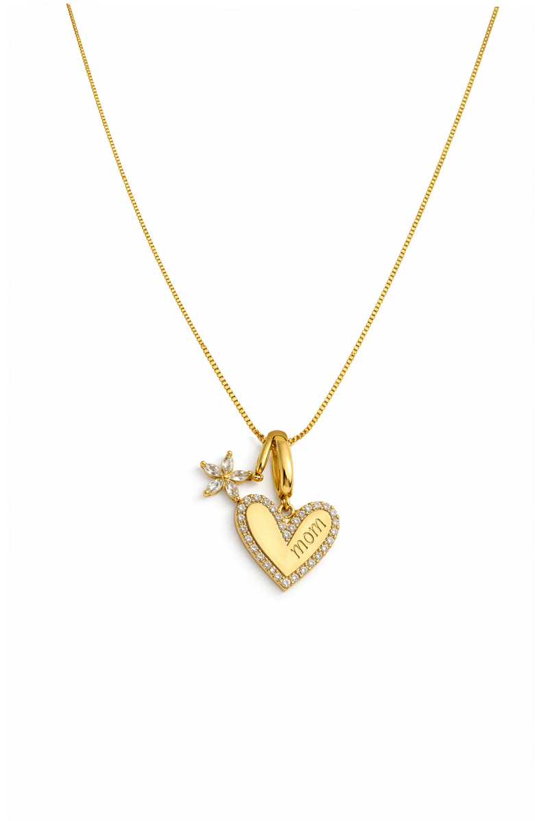 Hollywood Sensation Sophia MOM Pavé Heart & Floral Charm Necklace, Main, color, Gold