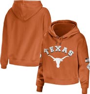 WEAR by Erin Andrews Women's WEAR by Erin Andrews Texas Orange Texas Longhorns Mixed Media Cropped Pullover Hoodie