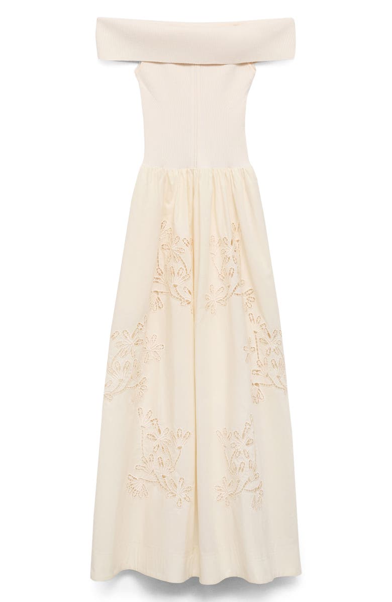 MANGO Floral Embroidered Mixed Media Maxi Dress, Alternate, color, Beige