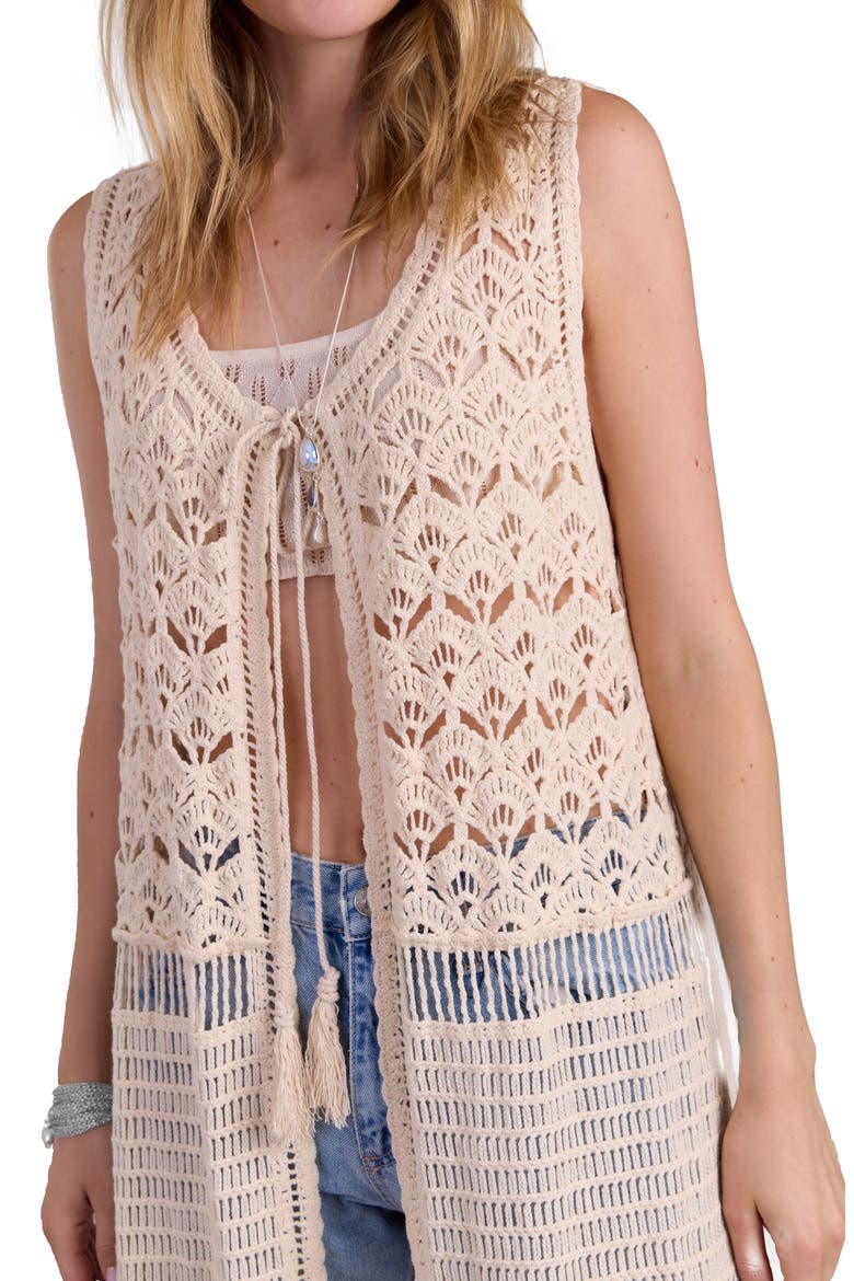 Crochet Longline Duster Cardigan, Alternate, color, IVORY