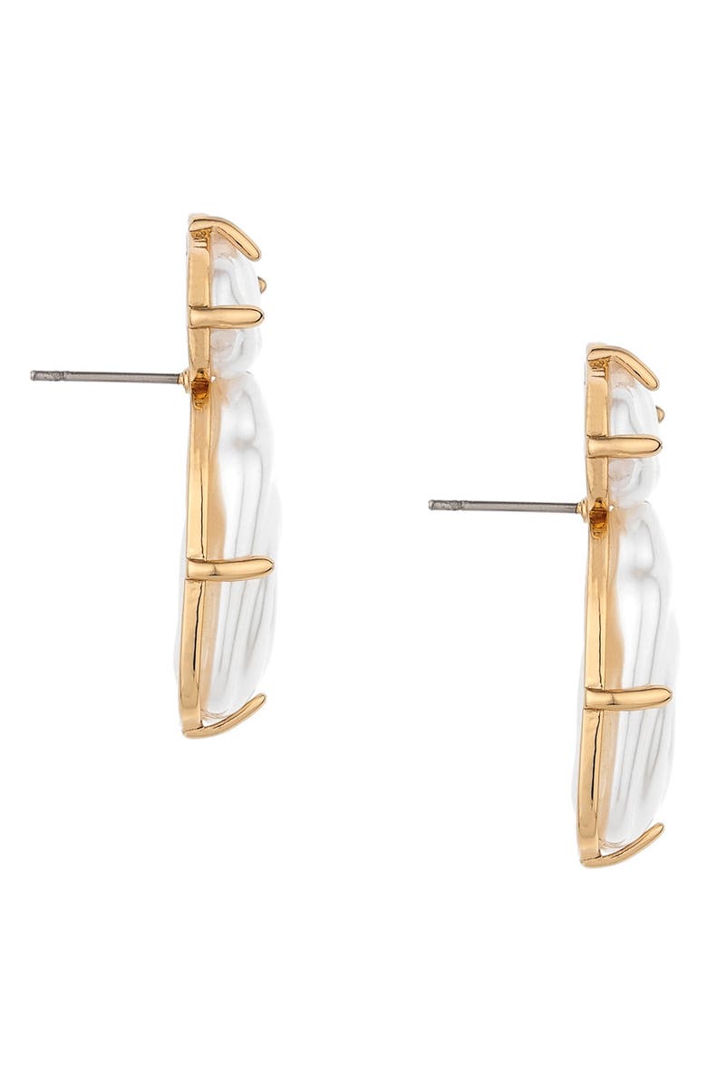 Ettika Double Imitation Pearl Post Earrings, Alternate, color, White