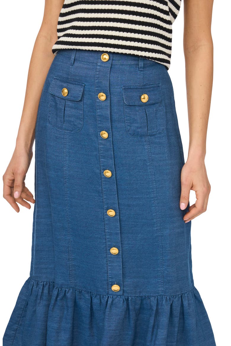 Button-Up Denim Midi Skirt, Alternate, color, MED INDIGO
