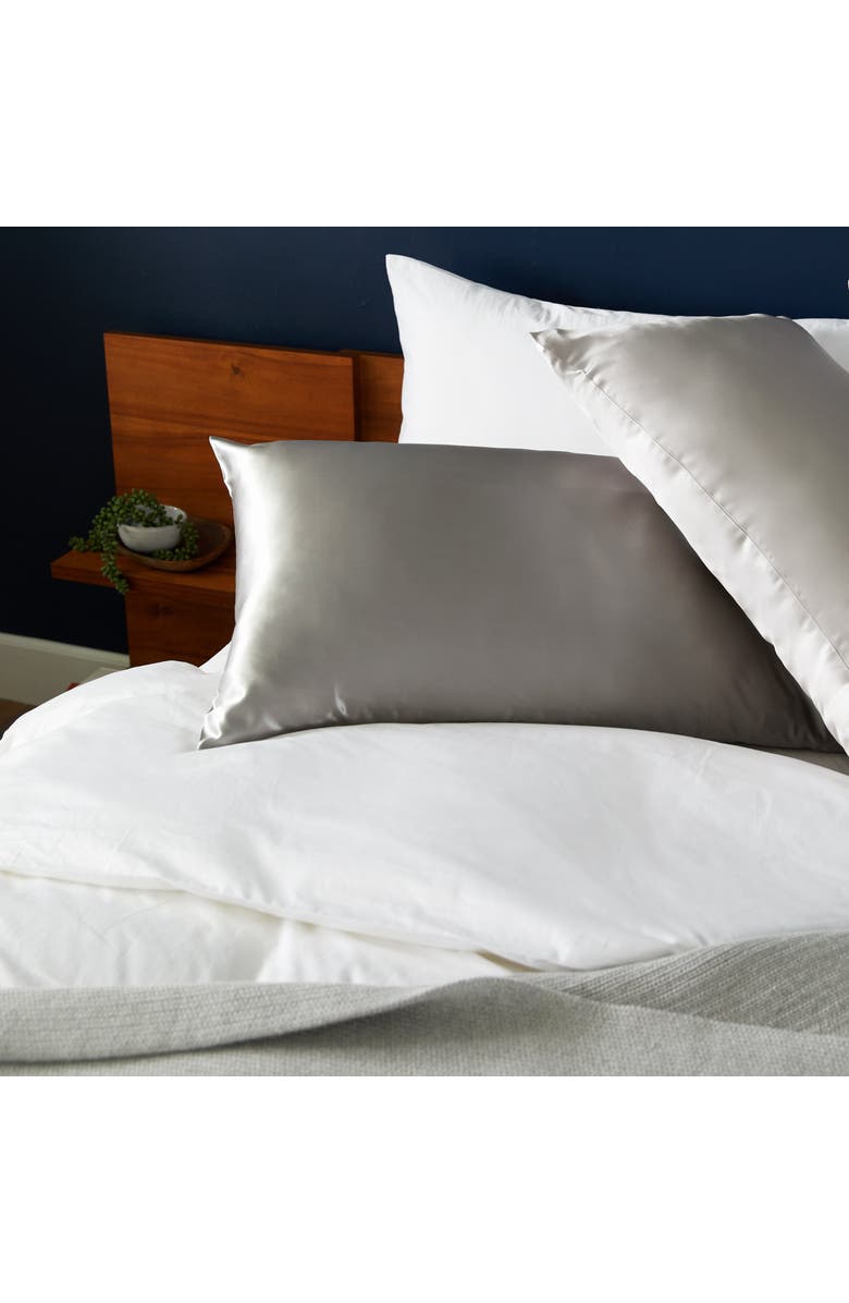 Italic Pure Mulberry Silk Pillowcase, Alternate, color, Silver