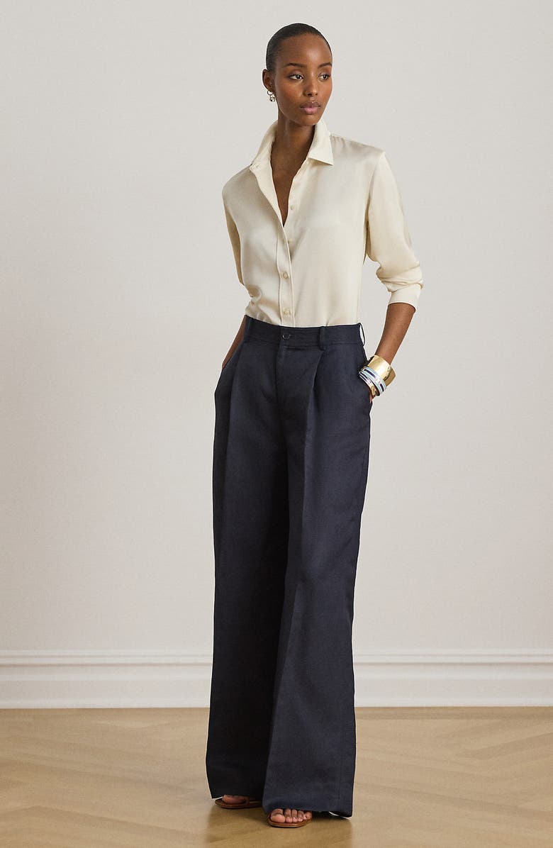 Lauren Ralph Lauren Drapey Georgette Button-Up Shirt, Alternate, color, Mascarpone Cream