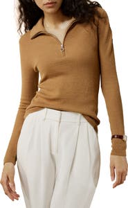 Lilysilk Gaia Ribbed Half Zip Ultra-fine Merino Wool Sweater