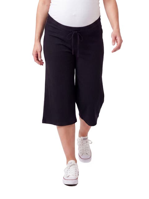 Maternity Basic Ribbed Knit Drawstring Flared Capri Pants