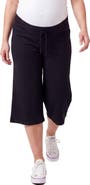 24seven Comfort Apparel Maternity Basic Ribbed Knit Drawstring Flared Capri Pants