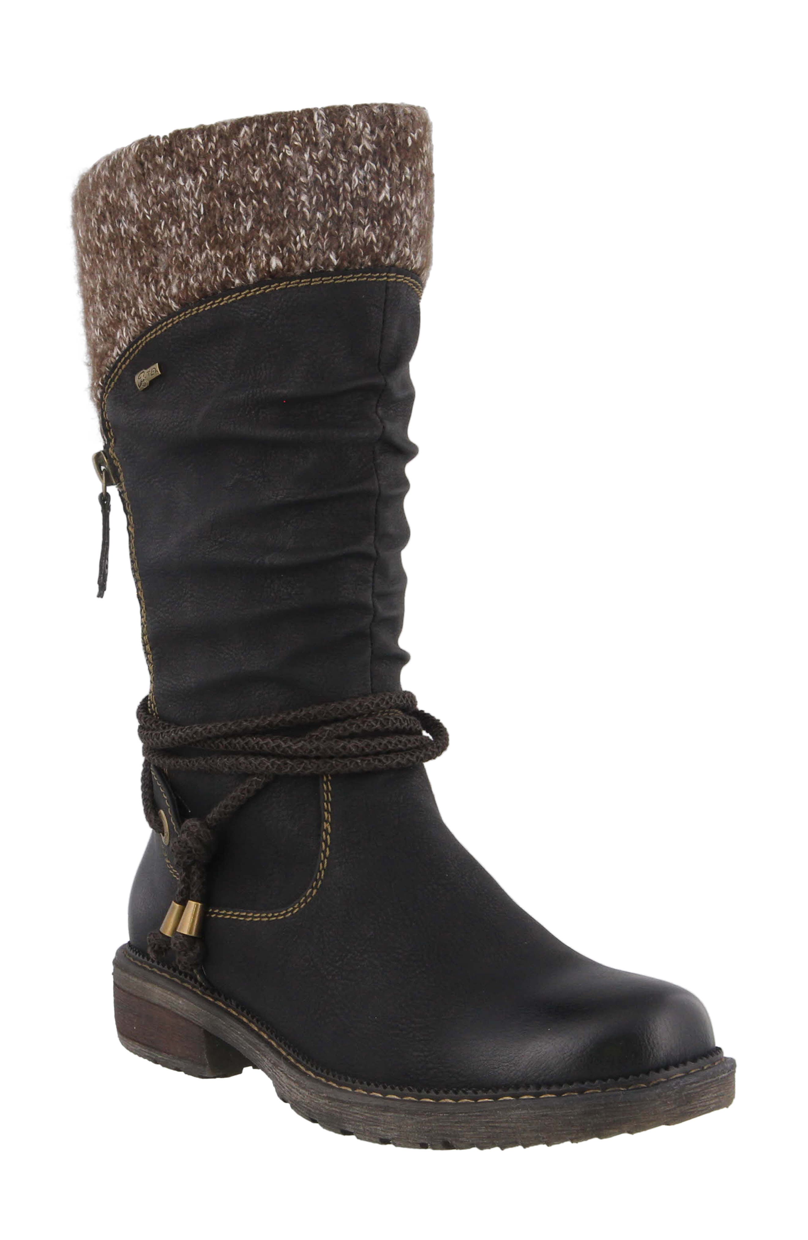 Spring Step Acaphine Water Resistant Boot, Main, color, Black Faux Leather