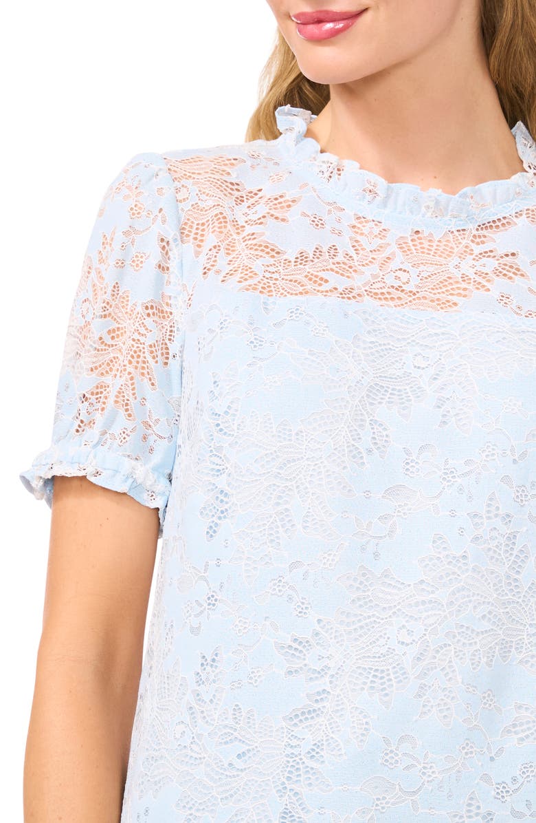 CeCe Puff Sleeve Floral Lace Blouse, Alternate, color, Spa Blue