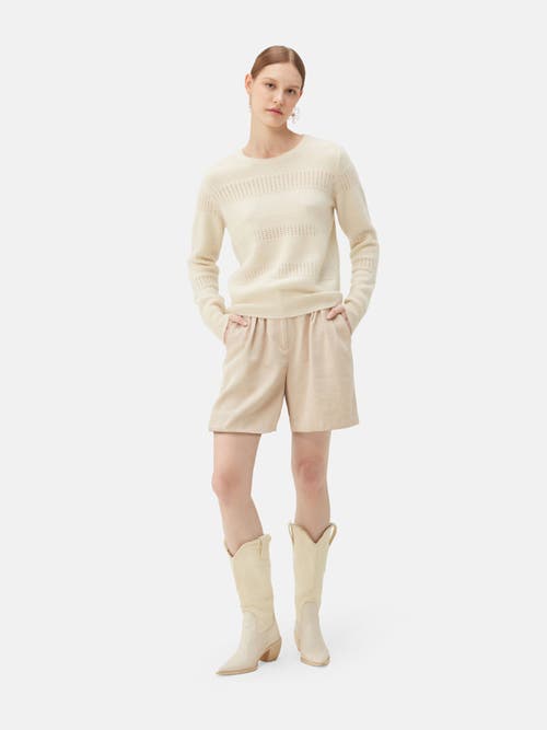 Gobi Mongolian Cashmere Organic Color Mixed Pattern Cashmere Crewneck Sweater In Off White