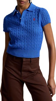 Polo Ralph Lauren Crop Cable Knit Cotton Polo Sweater
