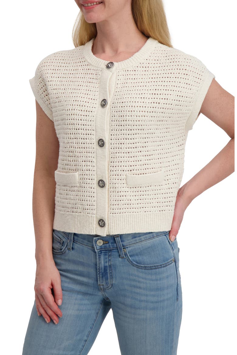 Short Sleeve Cotton Cardigan, Alternate, color, CANNOLI CREAM