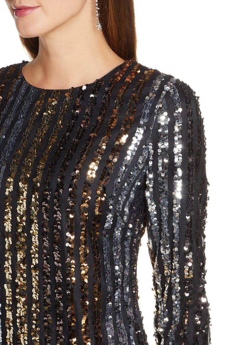 Vince Camuto Sequin Stripe Long Sleeve Shift Dress, Alternate, color, 