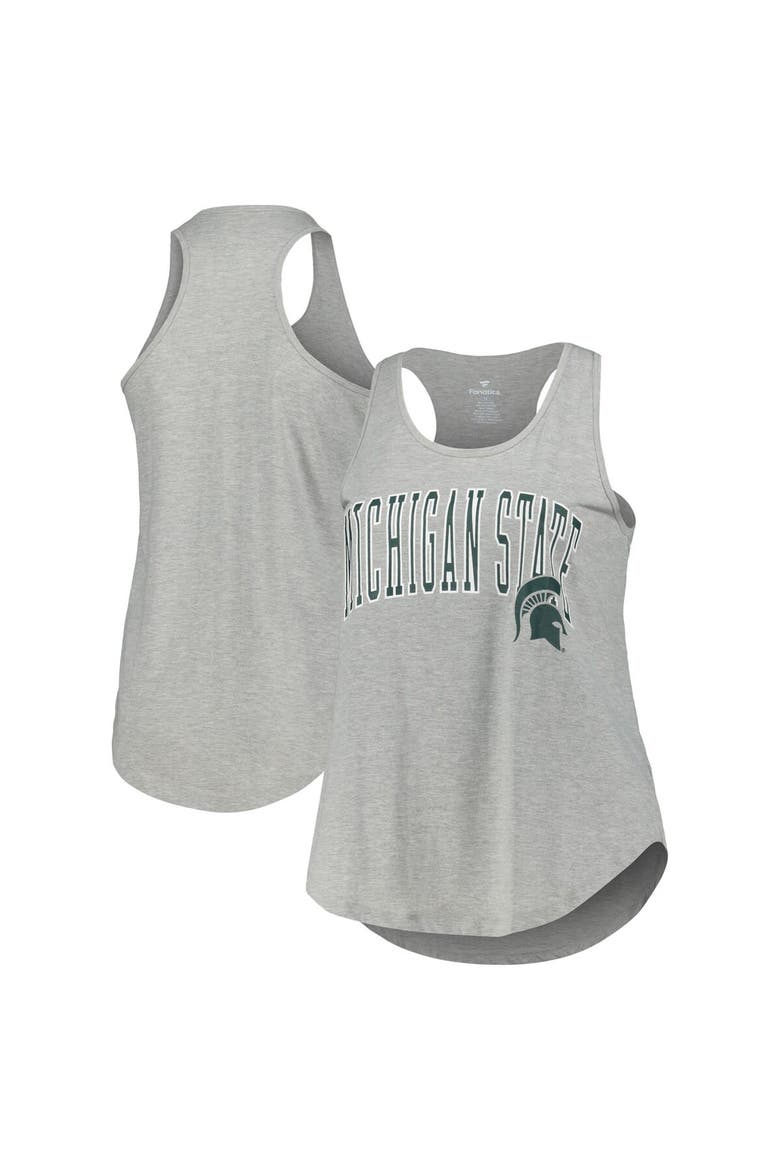 Women's Profile Heather Gray Michigan State Spartans Arch Logo Racerback Scoop Neck Tank Top, Alternate, color, Heather Gray