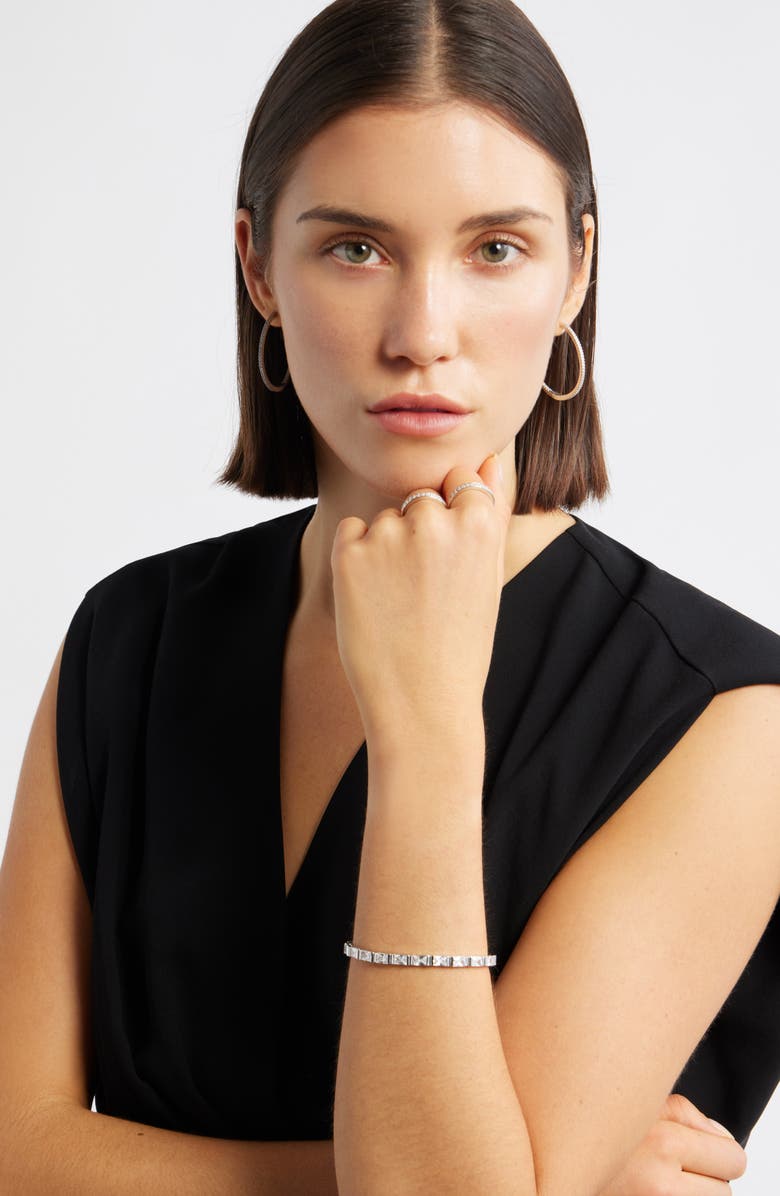 Nordstrom Pavé Sterling Silver Hoop Earrings, Alternate, color, Platinum Plated