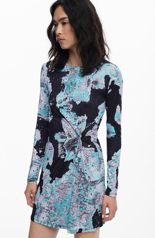 Desigual Lacroix Print Long Sleeve Twist Detail Minidress In Blue