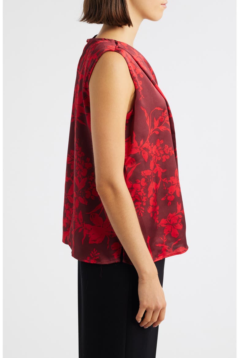Pleated Sleeveless Satin Top, Alternate, color, CRIMSON