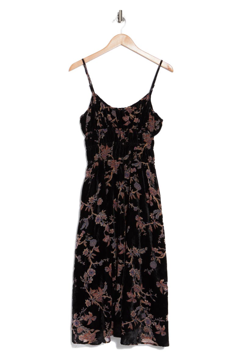 Floral Tiered Velour Dress, Alternate, color, BLACK