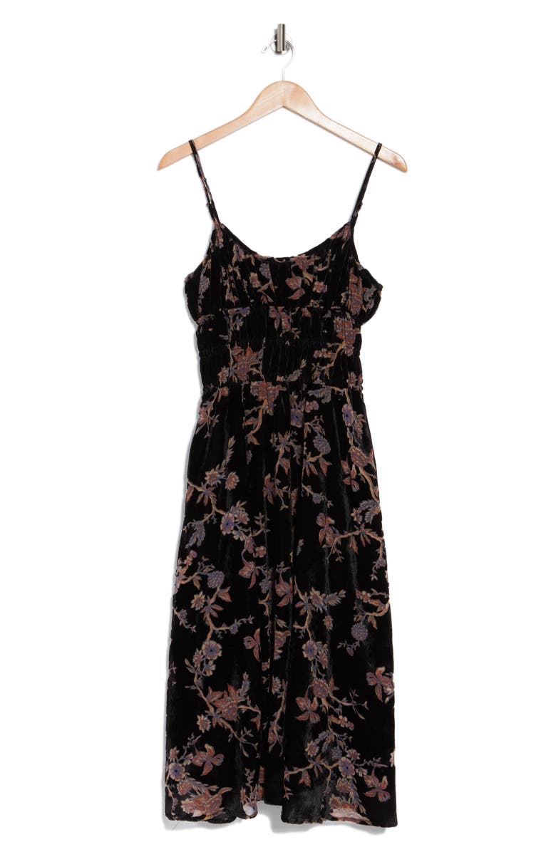 WISHLIST Floral Tiered Velour Dress, Alternate, color, Black