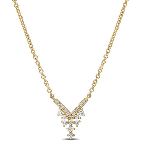 Diamond V-Bar Necklace 14k Yellow Gold