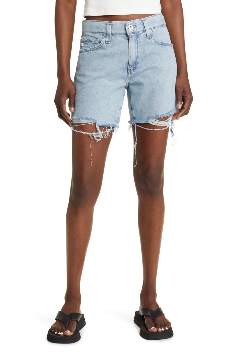Becke Raw Hem Nonstretch Denim Shorts, Main, color, GLORY DAYS MOONWASH