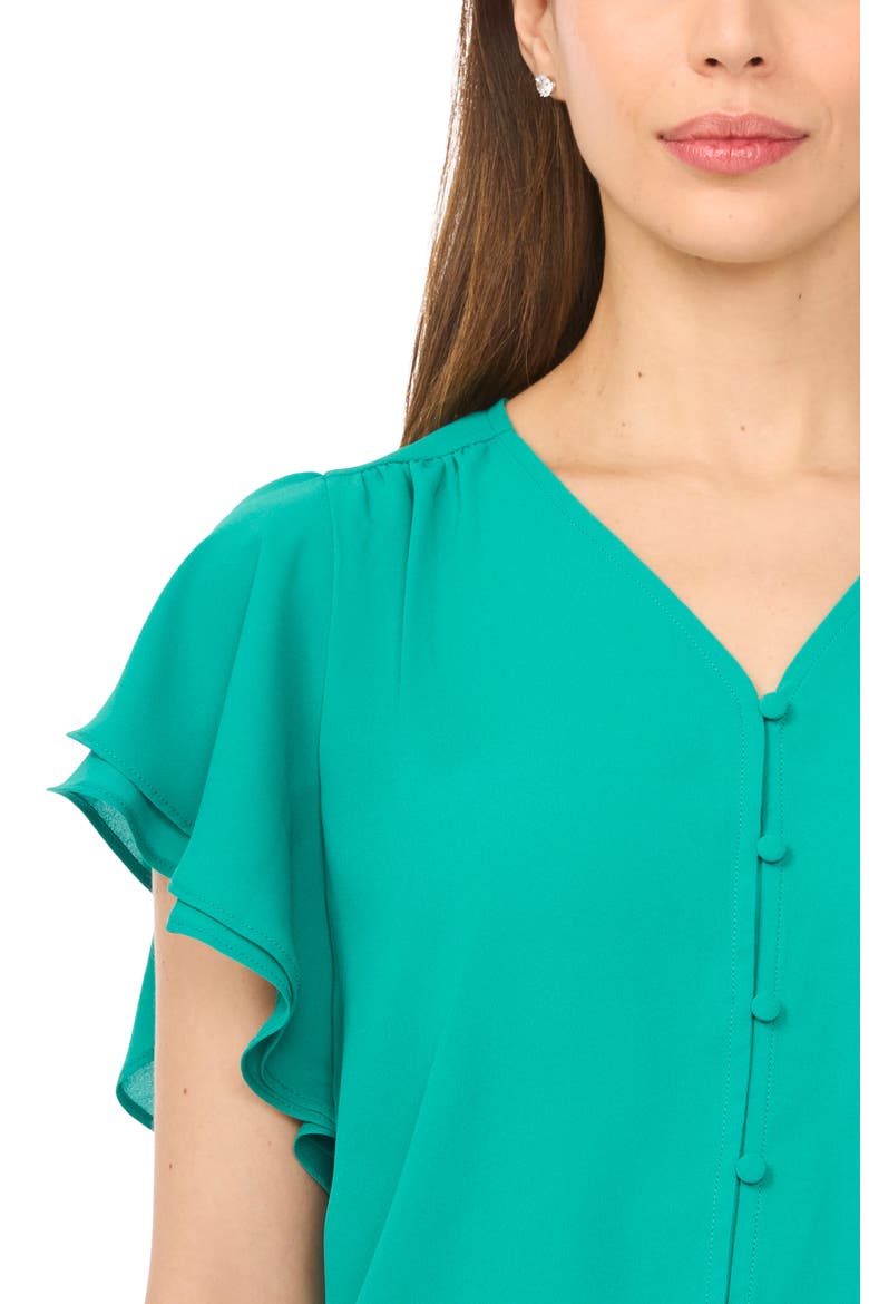 Double Flutter Sleeve V-Neck Top, Alternate, color, EVERGLADE