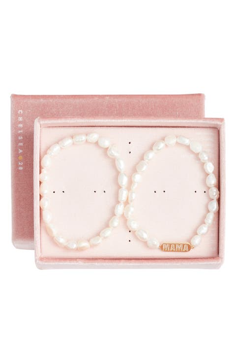 Set of 2 Beaded Mama Faux Pearl Stretch Bracelets