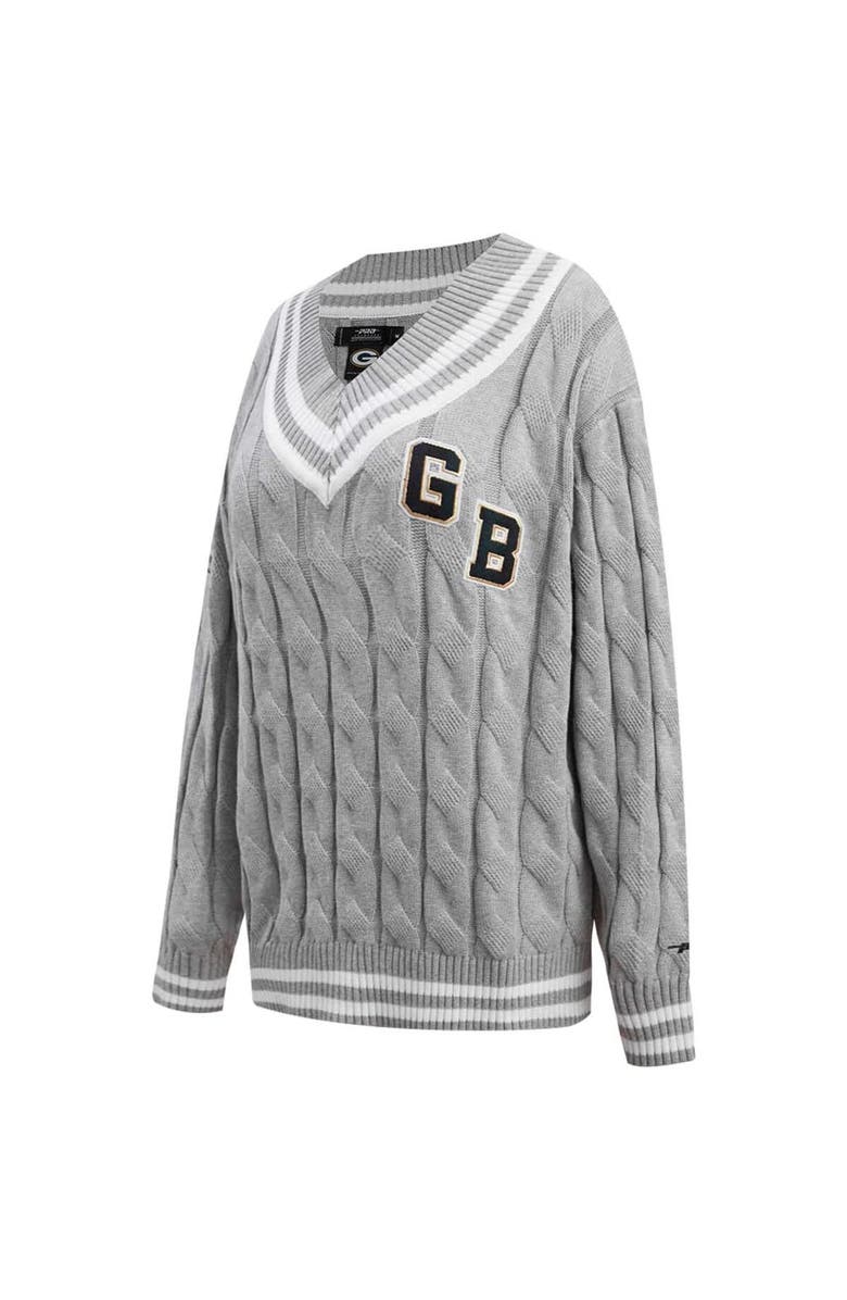 PRO STANDARD Women's Pro Standard  Heather Gray Green Bay Packers Prep V-Neck Pullover Sweater, Alternate, color, 