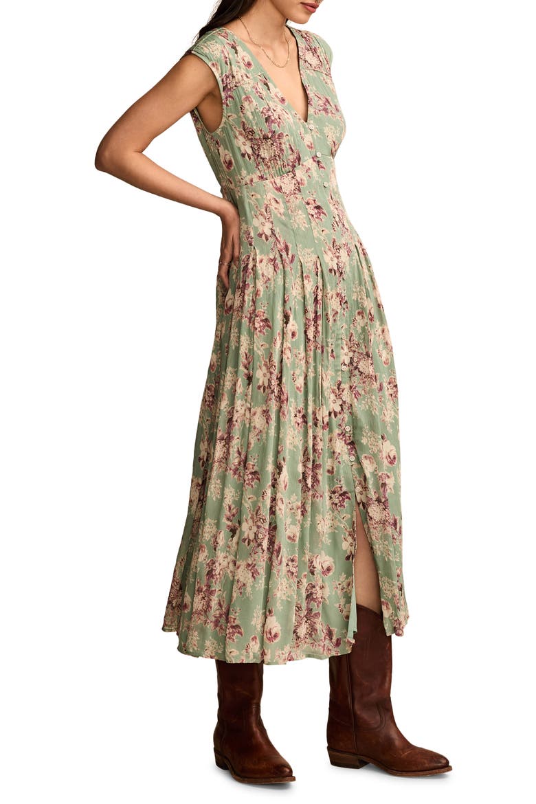 Front Button Sleeveless Pleated Maxi Dress, Alternate, color, GREEN FLORAL