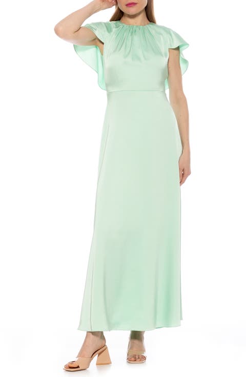 Danica Capelet Sleeve Satin Maxi Dress