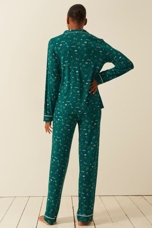 Stripe & Stare Long Pyjama Set In Green