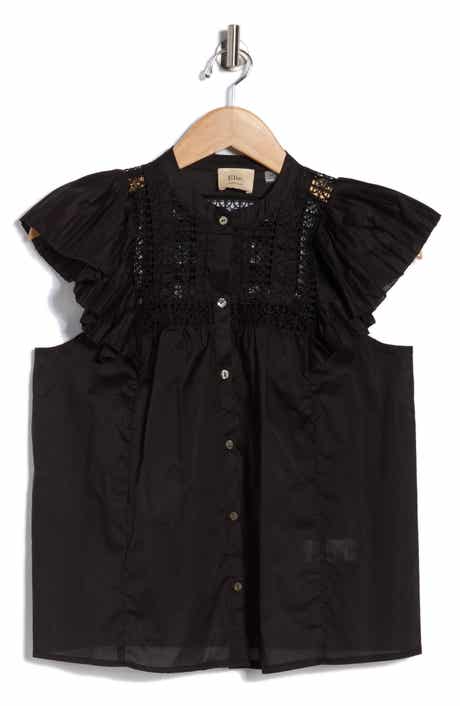 ELIE ELIE TAHARI Cap Sleeve Lace Trim Button-Up Top