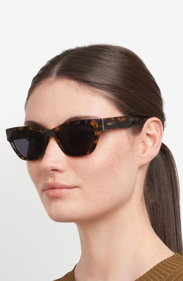 Fossil 55mm Rectangular Sunglasses, Alternate, color, Havana/ Grey