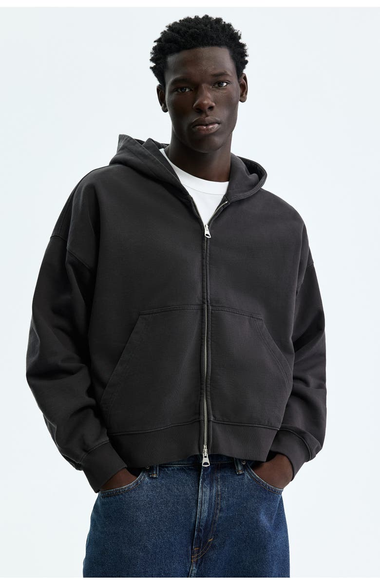 H&M Oversized Fit Zip-through Hoodie, Alternate, color, Black