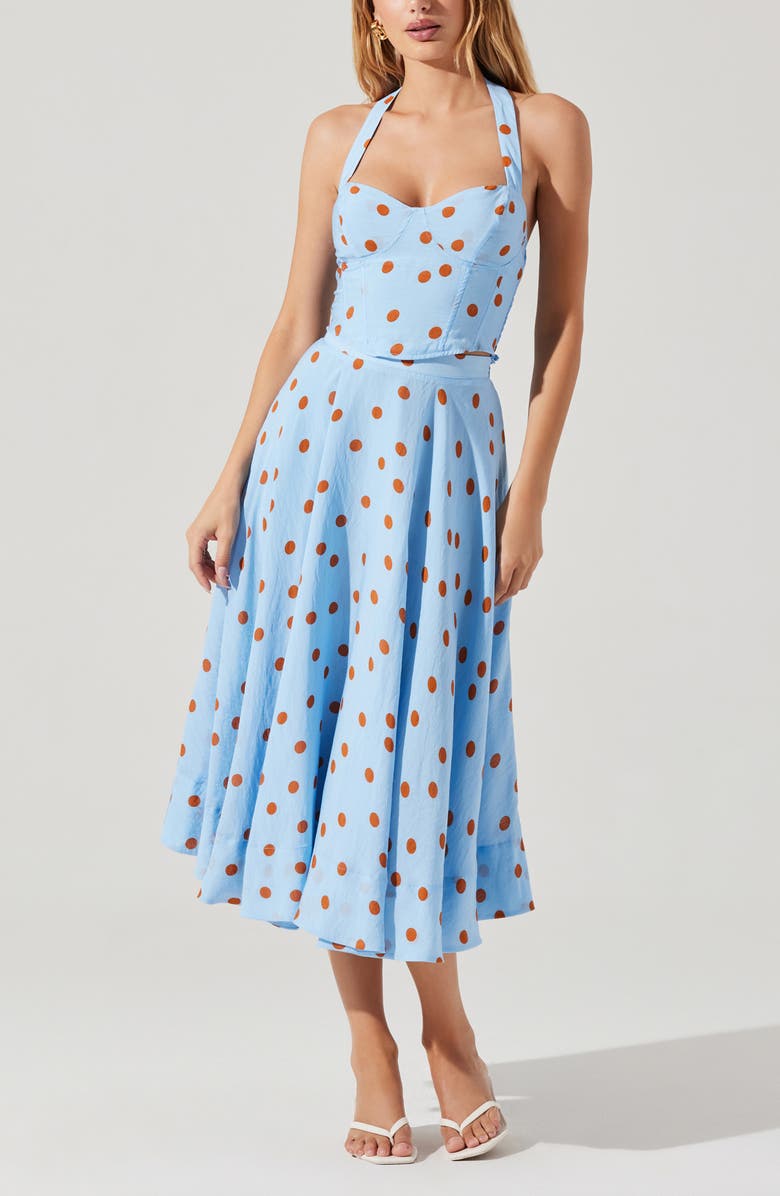 ASTR the Label Janie Polka Dot Bustier Halter Top, Alternate, color, Blue Rust Polkadot