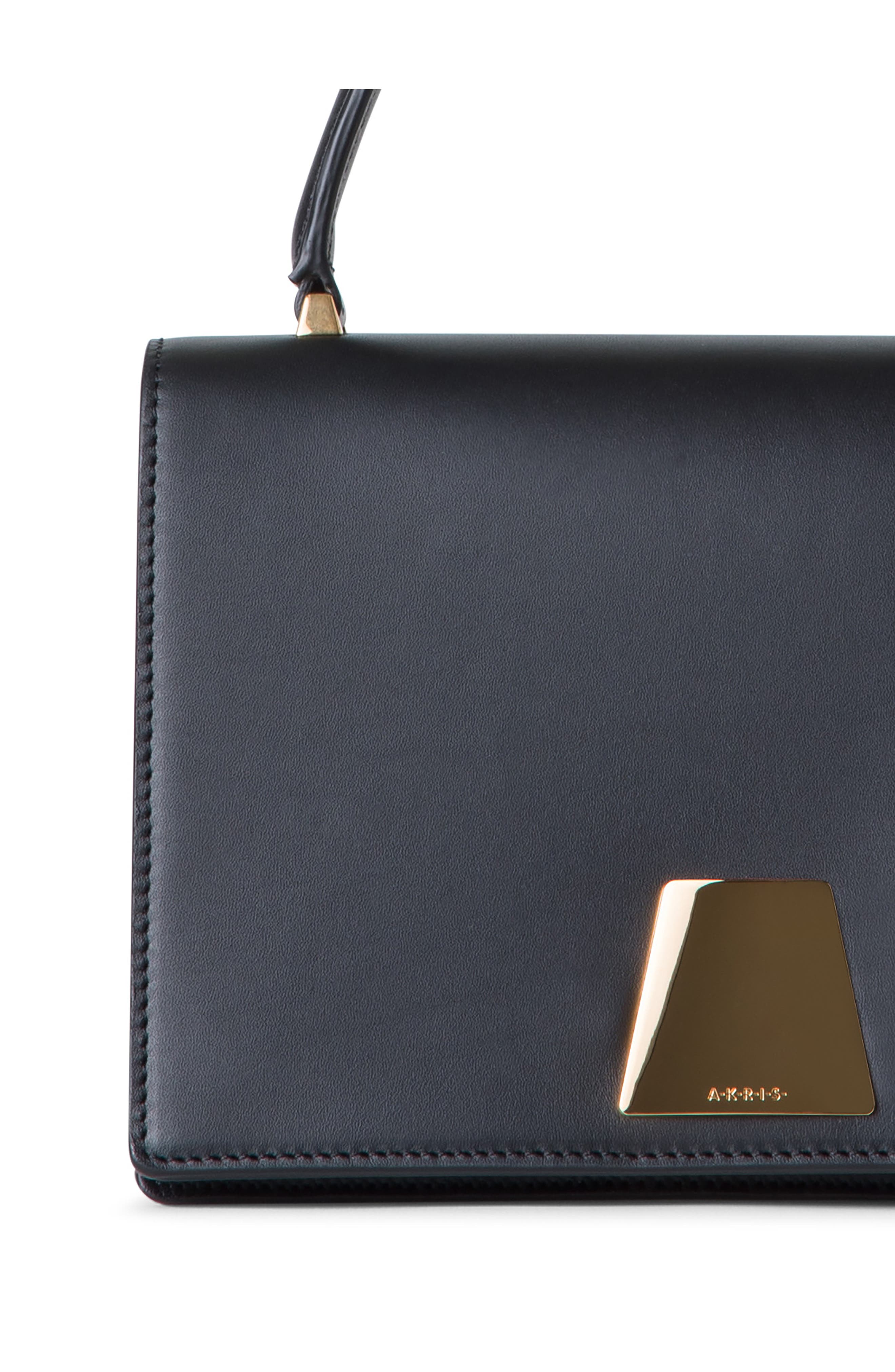 Akris Small Alice Leather Top Handle Bag, Alternate, color, Black