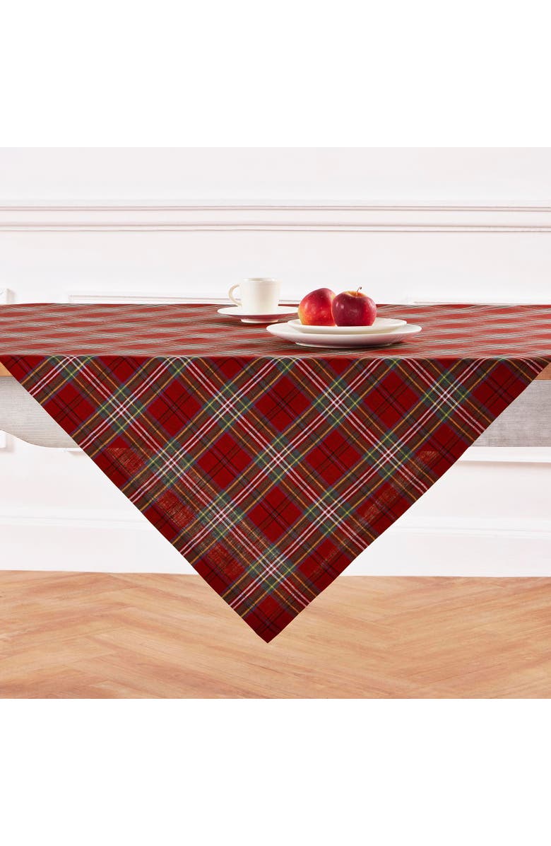 Solino Home Linen Table Throw - Classic Tartan Plaid, 52" x 52" Inch, Alternate, color, Red